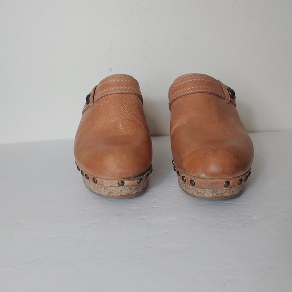 Frye Audra Button Clog Platform Leather Cork Studded Scandi Girl Slide Boho - Picture 5 of 13